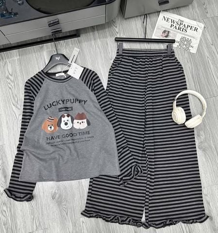 KS1680 - SET BỘ CÚN LUCKY PUPPY VIỀN BÈO (XÁM SỌC ĐEN)