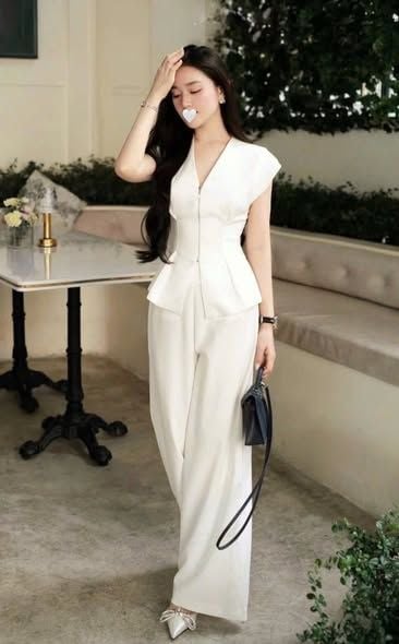 KS1688 - SET ÁO CÁNH TIÊN PHỐI KHÓA KÉO, QUẦN DÀI (KEM)