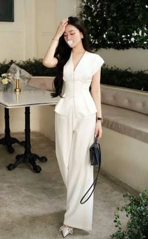 KS1688 - SET ÁO CÁNH TIÊN PHỐI KHÓA KÉO, QUẦN DÀI (KEM)