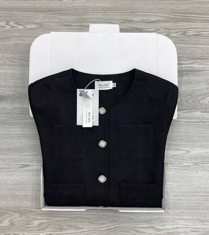 KS1685 - ÁO KHOÁC NÚT KIỂU PHỐI TÚI (ĐEN) - LẺ