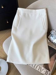 KS1677 - SET ÁO PHỐI NÚT BỌC, VÁY DÀI - KÈM TAG (KEM)