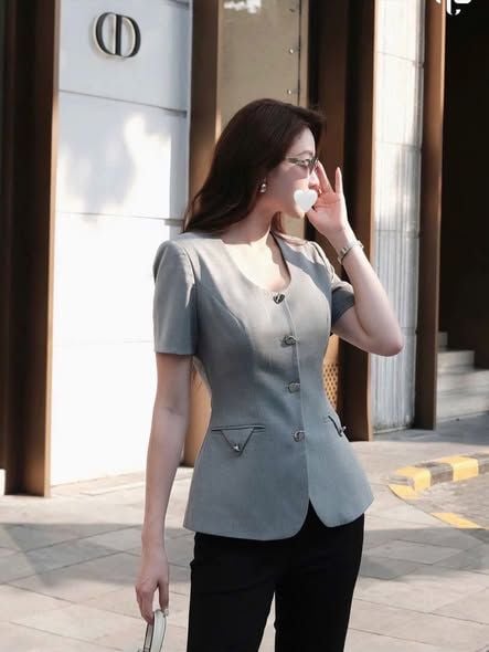 VGU2122 - SET ÁO PHỐI NẮP TÚI - QUẦN DÀI LOE ĐEN