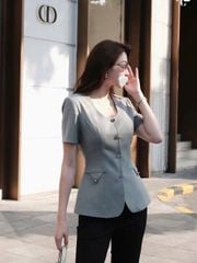 VGU2122 - SET ÁO PHỐI NẮP TÚI - QUẦN DÀI LOE ĐEN