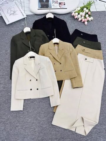 KS1697 - SET ÁO VEST PHỐI NÚT, VÁY DÀI (ĐEN)