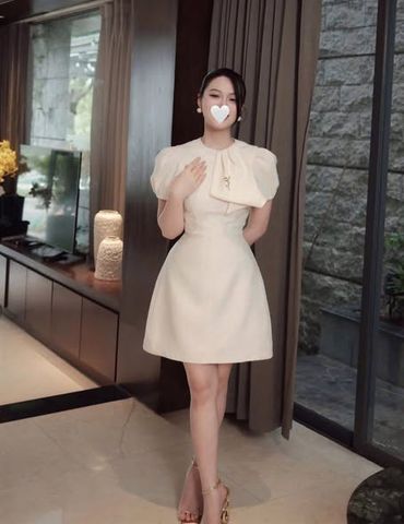 SKY5994 - ĐẦM TAY BỒNG DÁNG NGẮN - MÀU KEM