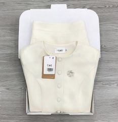 KS1677 - SET ÁO PHỐI NÚT BỌC, VÁY DÀI - KÈM TAG (KEM)