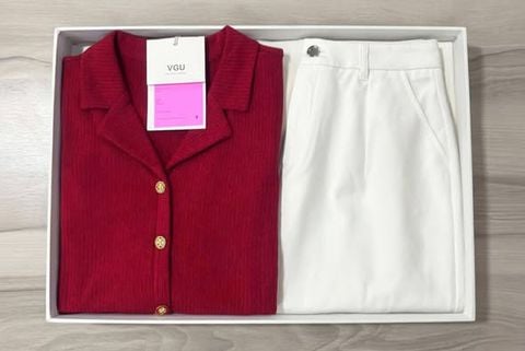 VGU2180 - SET ÁO THUN GÂN POLO, VÁY DÀI (ÁO ĐỎ) - KHÔNG KÈM NỊT