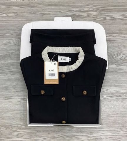 KS1742 - SET ÁO TAY DÀI VIỀN BÈO, VÁY DÀI (ĐEN)