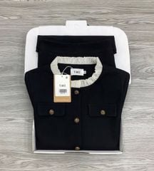 KS1742 - SET ÁO TAY DÀI VIỀN BÈO, VÁY DÀI (ĐEN)