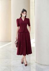 VGU2167 - SET CAO CẤP ÁO ĐẮP CHÉO, VÁY LY ĐÍNH ĐÁ (ĐỎ)