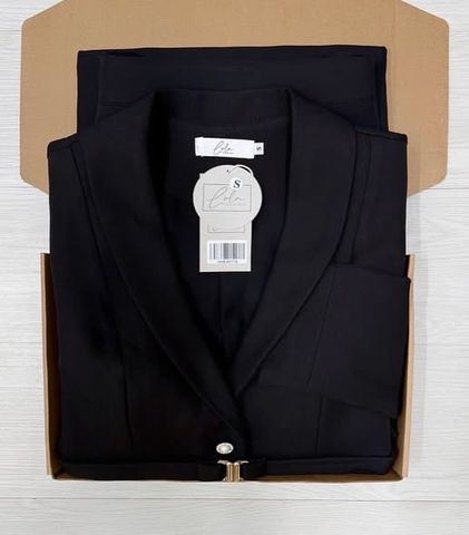 SHE4817 - SET VEST PHỐI NÚT, VÁY DÀI + DÂY (ĐEN) - KHÔNG KÈM ÁO TRONG