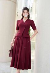 VGU2167 - SET CAO CẤP ÁO ĐẮP CHÉO, VÁY LY ĐÍNH ĐÁ (ĐỎ)