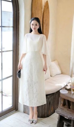 SKY9846 - ĐẦM REN 2DÂY KÈM CHOÀNG (KEM)