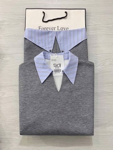 SKY5998 - SET ÁO TAY DÀI PHỐI SƠMI SỌC XANH, VÁY DÀI (XÁM)