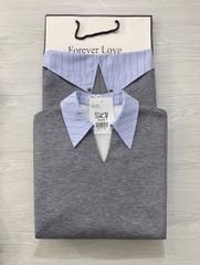 SKY5998 - SET ÁO TAY DÀI PHỐI SƠMI SỌC XANH, VÁY DÀI (XÁM)