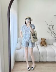 TQ4526 SET SỌC XANH THÊU - QUẦN SHORT REN SÓNG