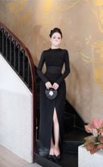 SKY9941 - SET ÁO BODY TAY DÀI, VÁY XẺ TÀ CAO (ĐEN)