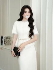 TB9820 - SET ÁO PEPLUM VIỀN REN THẮT NƠ EO, VÁY DÀI (KEM)