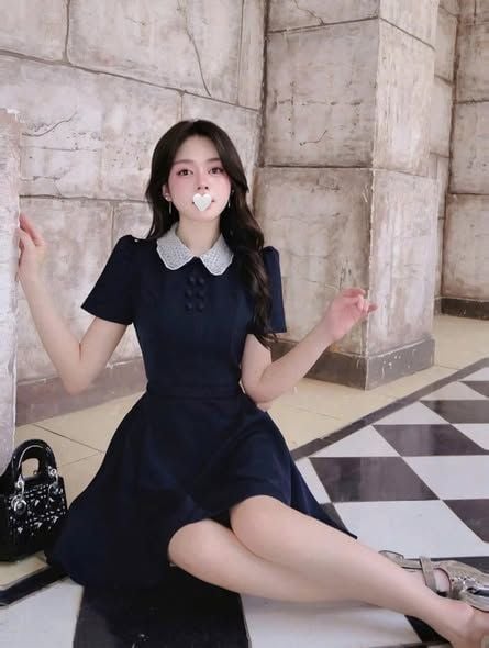 KS1764 - ĐẦM NGẮN NÚT BỌC PHỐI CỔ (XANH ĐEN)