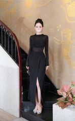 SKY9941 - SET ÁO BODY TAY DÀI, VÁY XẺ TÀ CAO (ĐEN)