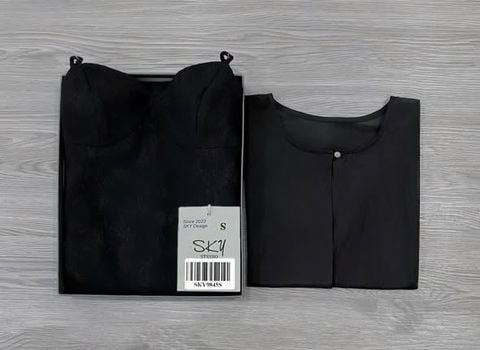 SKY9845 - ĐẦM REN 2DÂY KÈM CHOÀNG (ĐEN)