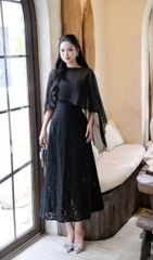 SKY9845 - ĐẦM REN 2DÂY KÈM CHOÀNG (ĐEN)