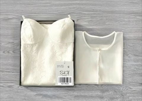 SKY9846 - ĐẦM REN 2DÂY KÈM CHOÀNG (KEM)