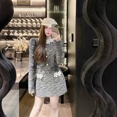 KS1737 - SET DẠ TWEED CAO CẤP ĐÍNH HOA (XÁM MUỐI TIÊU)