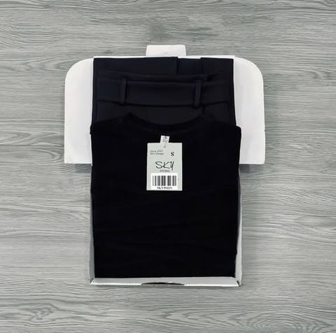 SKY9941 - SET ÁO BODY TAY DÀI, VÁY XẺ TÀ CAO (ĐEN)