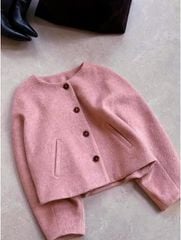 KS1768 - ÁO KHOÁC DẠ LÔNG PHỐI NÚT (HỒNG)