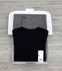 KS1769 - SET ÁO THUN BORIP ĐEN , QUẦN DÙ ỐNG RỘNG XÁM