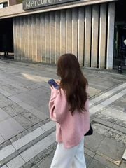 KS1768 - ÁO KHOÁC DẠ LÔNG PHỐI NÚT (HỒNG)