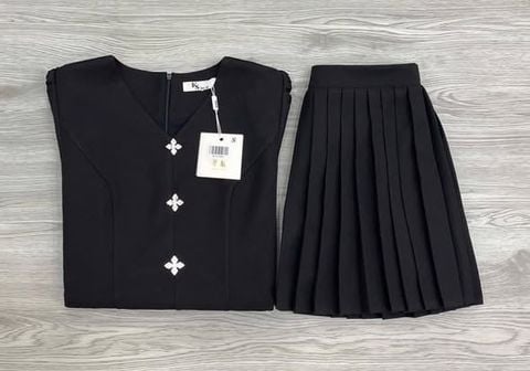 KS1760 - SET ÁO PEPLUM NÚT KIỂU, VÁY NGẮN XẾP LY (ĐEN)