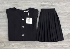KS1760 - SET ÁO PEPLUM NÚT KIỂU, VÁY NGẮN XẾP LY (ĐEN)