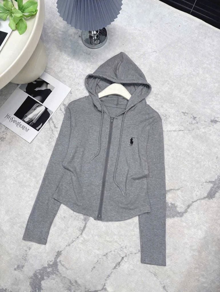 SKY9939 - ÁO KHOÁC CÓ NÓN THÊU NGỰA (XÁM)