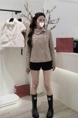 KS1823 - SET ÁO DẠ CỔ LỆCH (NÂU BE) - KÈM QUẦN SHORT ĐEN