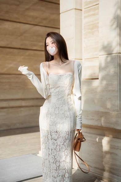 SKY9986 - SET ÁO KHOÁC + ĐẦM REN 2 DÂY (KEM)