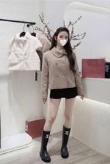 KS1823 - SET ÁO DẠ CỔ LỆCH (NÂU BE) - KÈM QUẦN SHORT ĐEN