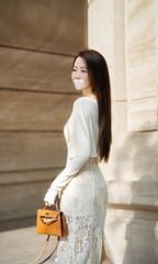 SKY9986 - SET ÁO KHOÁC + ĐẦM REN 2 DÂY (KEM)