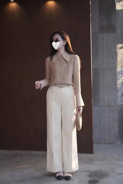 SHE4901 - SET ÁO SƠMI TAY DÀI MÀU DA, QUẦN DÀI (KHÔNG KÈM NỊT)