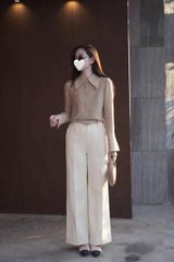 SHE4901 - SET ÁO SƠMI TAY DÀI MÀU DA, QUẦN DÀI (KHÔNG KÈM NỊT)