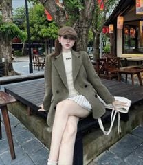 KS1821 - ÁO KHOÁC DẠ PHỐI NÚT (NÂU)