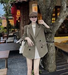 KS1821 - ÁO KHOÁC DẠ PHỐI NÚT (NÂU)