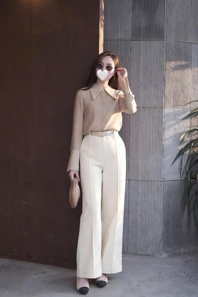 SHE4901 - SET ÁO SƠMI TAY DÀI MÀU DA, QUẦN DÀI (KHÔNG KÈM NỊT)