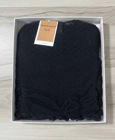 VGU2301 - ĐẦM REN NGẮN PHỐI HOA (ĐEN) - KÈM QUẦN BH