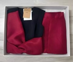 VGU2235 - SET ÁO PEPLUM ĐEN CỘT NƠ ĐỎ, QUẦN SHORT ĐỎ