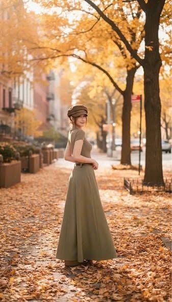 KS1818 - SET ÁO THUN CỔ LỌ, VÁY DÀI - KÈM NỊT (NÂU)