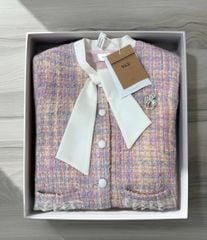 VGU2308 - ÁO DẠ TWEED PHỐI CỔ KÈM TAG (CARO TÍM) - LẺ