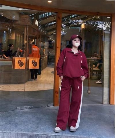 SKY0020 - SET THỂ THAO UMI KHOÁ KÉO PHỐI SỌC (ĐỎ ĐÔ)