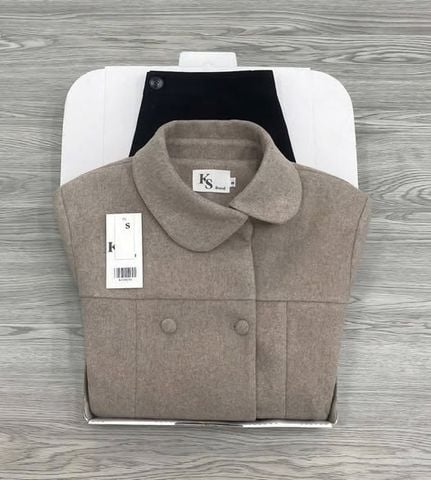 KS1823 - SET ÁO DẠ CỔ LỆCH (NÂU BE) - KÈM QUẦN SHORT ĐEN